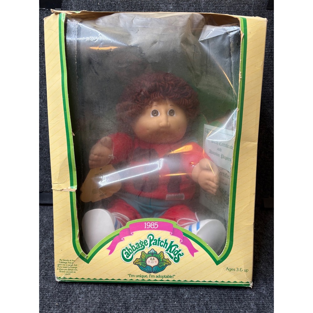 Vintage 1985 Cabbage Patch Kids Boy Doll Cornell Skip Red Jersey 31 Coleco Box